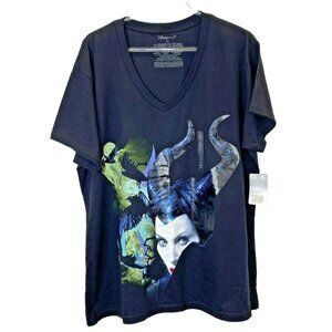 Disney Store Graphic T Shirt Womens Plus Size 2XL Maleficent Black V-Neck NWT